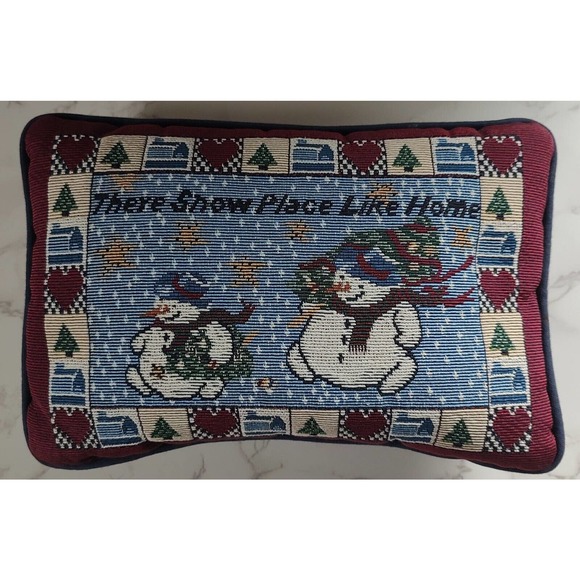 Vtg Tapestry Throw Pillow Snowman There Snow Place Like Home 12" x 7.5" A14 - Picture 1 of 2